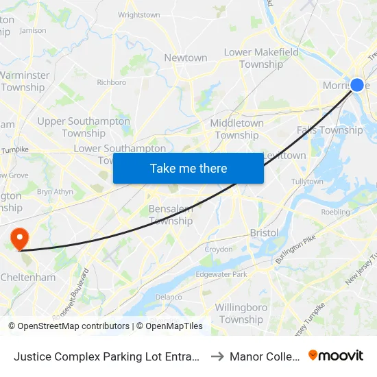 Justice Complex Parking Lot Entrance to Manor College map