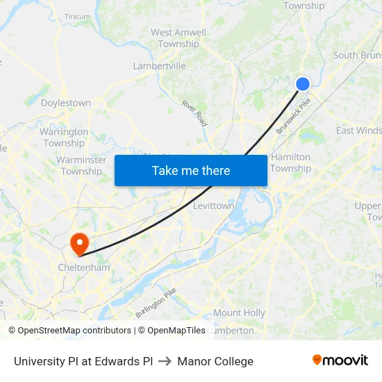 University Pl at Edwards Pl to Manor College map