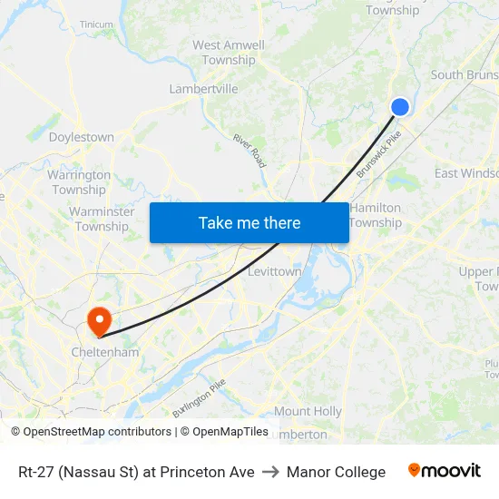 Rt-27 (Nassau St) at Princeton Ave to Manor College map