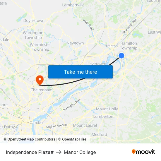 Independence Plaza# to Manor College map