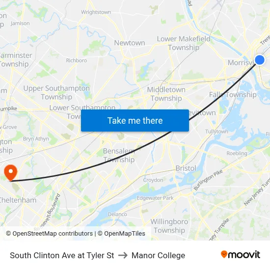 South Clinton Ave at Tyler St to Manor College map