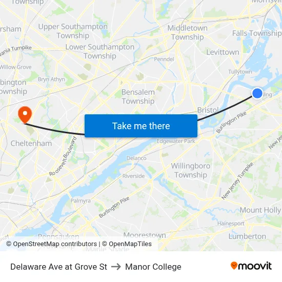 Delaware Ave at Grove St to Manor College map