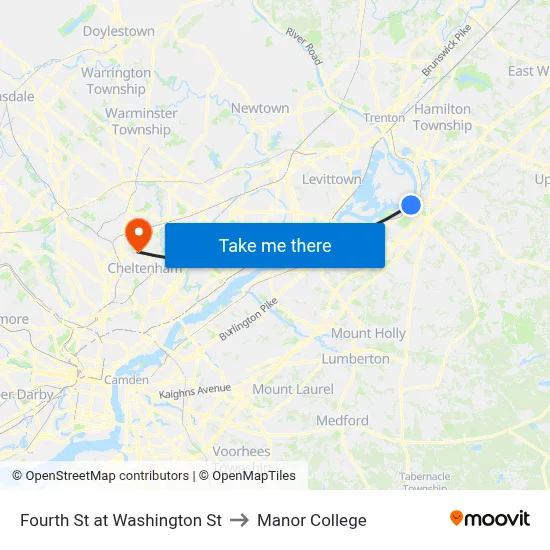 Fourth St at Washington St to Manor College map
