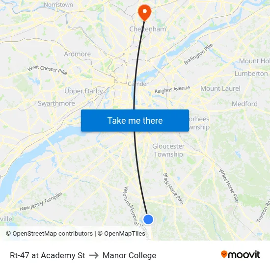 Rt-47 at Academy St to Manor College map