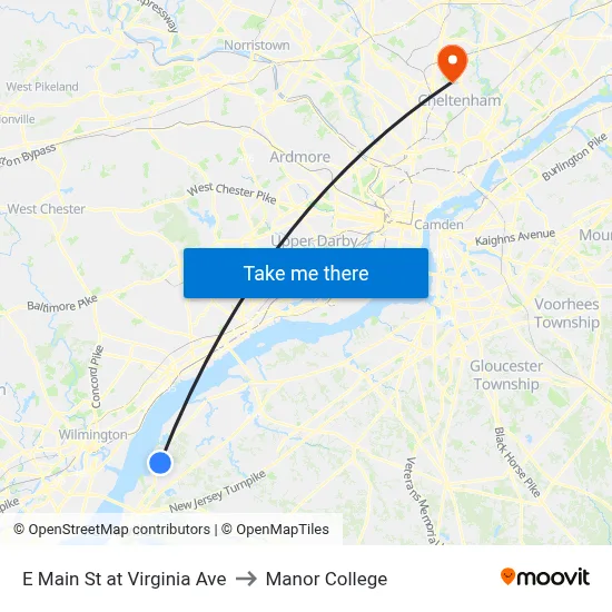 E Main St at Virginia Ave to Manor College map