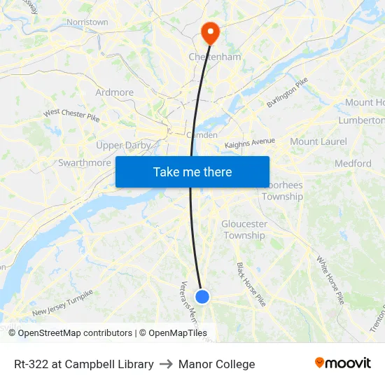 Rt-322 at Campbell Library to Manor College map