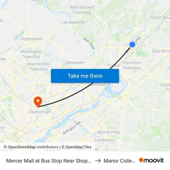 Mercer Mall at Bus Stop Near Shoprite to Manor College map