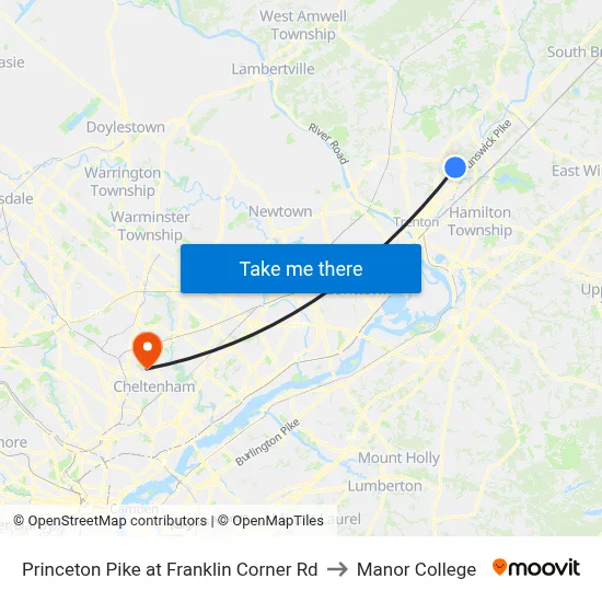 Princeton Pike at Franklin Corner Rd to Manor College map