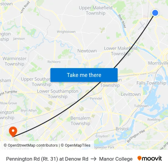 Pennington Rd (Rt. 31)  at Denow Rd to Manor College map