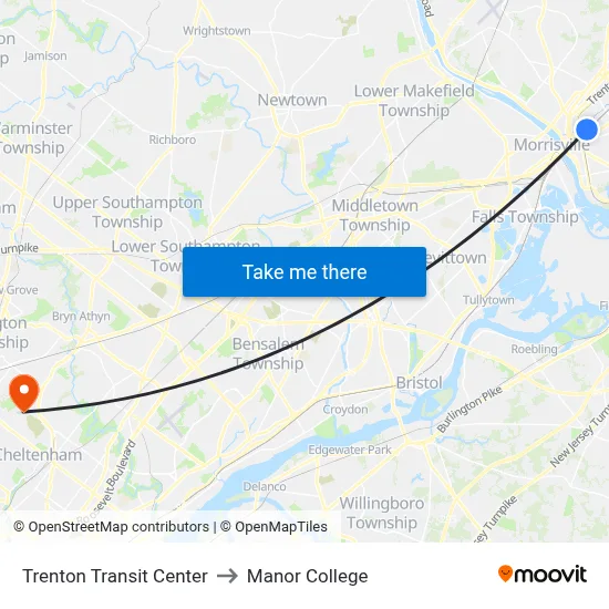 Trenton Transit Center to Manor College map