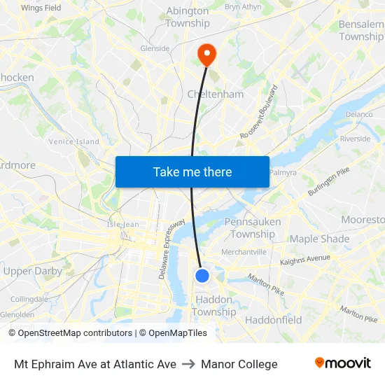 Mt Ephraim Ave at Atlantic Ave to Manor College map