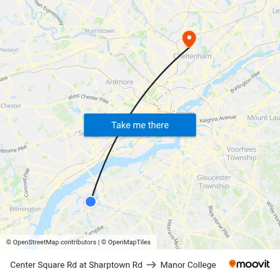 Center Square Rd at Sharptown Rd to Manor College map