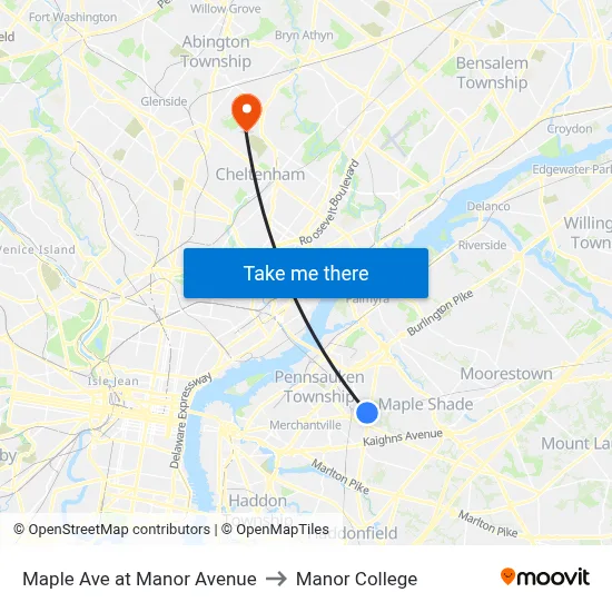 Maple Ave at Manor Avenue to Manor College map