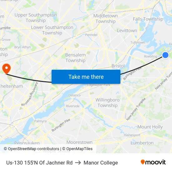 Us-130 155'N Of Jachner Rd to Manor College map