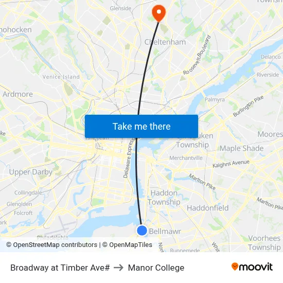 Broadway at Timber Ave# to Manor College map
