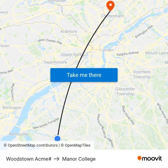 Woodstown Acme# to Manor College map