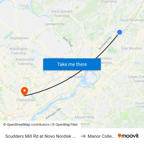 Scudders Mill Rd at Novo Nordisk Way to Manor College map