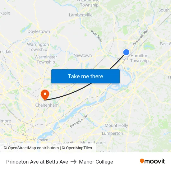 Princeton Ave at Betts Ave to Manor College map