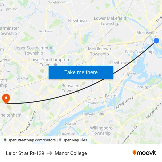 Lalor St at Rt-129 to Manor College map