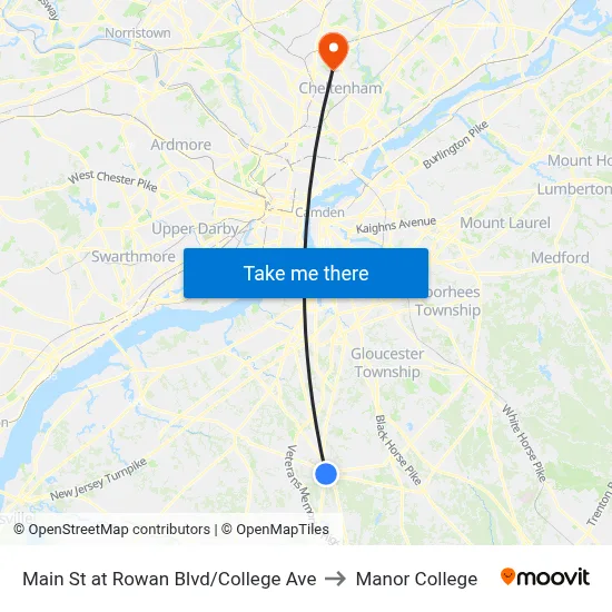 Main St at Rowan Blvd/College Ave to Manor College map