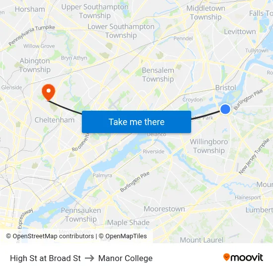 High St at Broad St to Manor College map