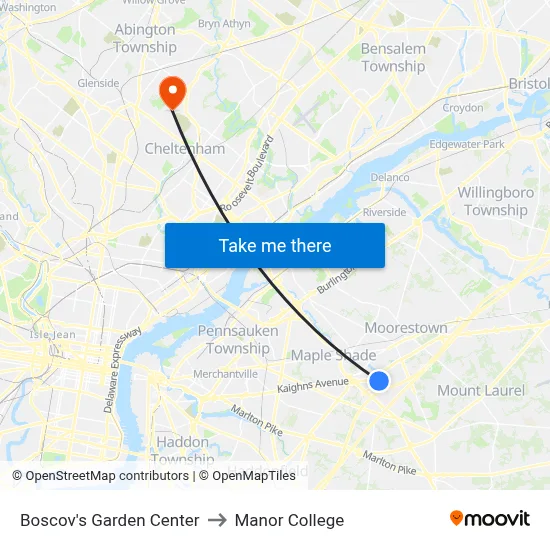 Boscov's Garden Center to Manor College map