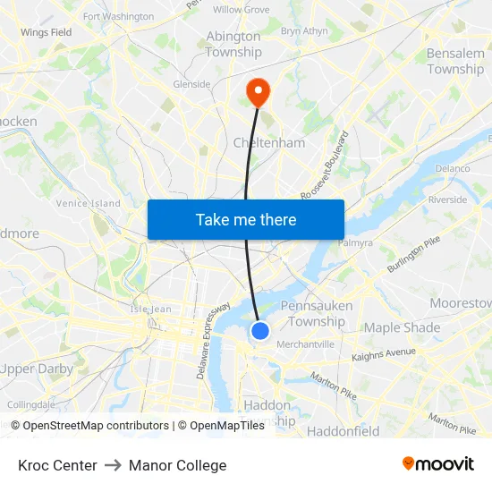 Kroc Center to Manor College map