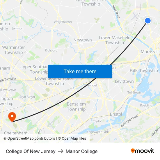College Of New Jersey to Manor College map