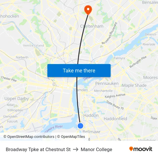 Broadway Tpke at Chestnut St to Manor College map