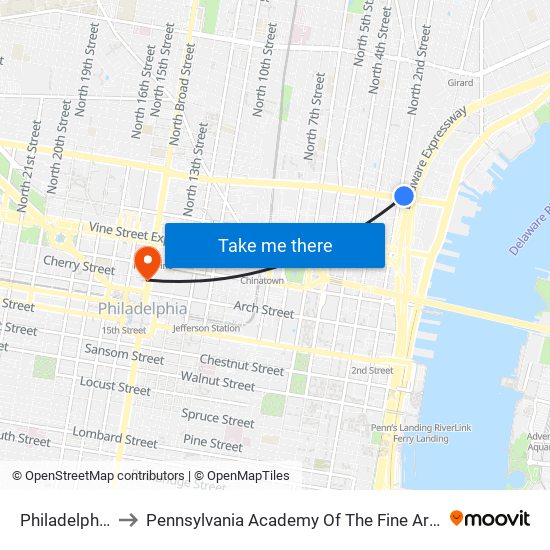Philadelphia to Pennsylvania Academy Of The Fine Arts map