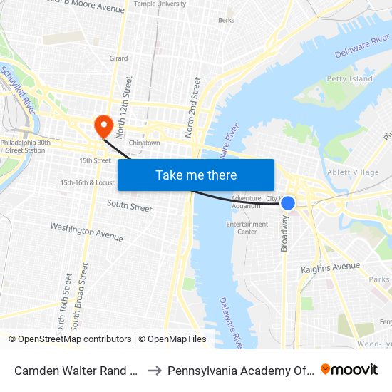 Camden Walter Rand Trans Center to Pennsylvania Academy Of The Fine Arts map