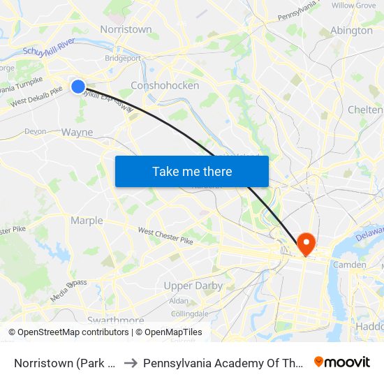 Norristown (Park & Ride) to Pennsylvania Academy Of The Fine Arts map