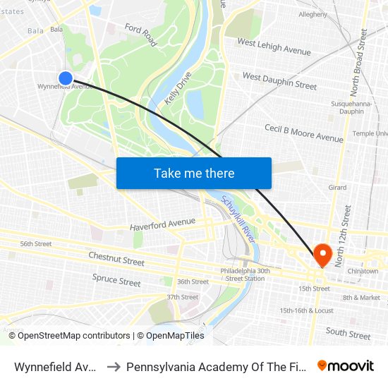 Wynnefield Avenue to Pennsylvania Academy Of The Fine Arts map