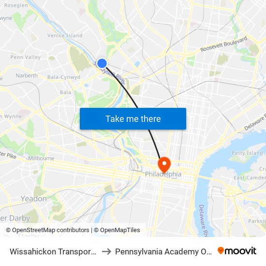 Wissahickon Transportation Center to Pennsylvania Academy Of The Fine Arts map