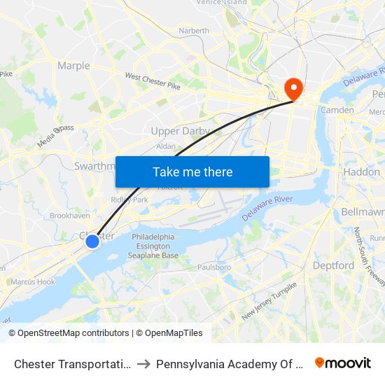 Chester Transportation Center to Pennsylvania Academy Of The Fine Arts map