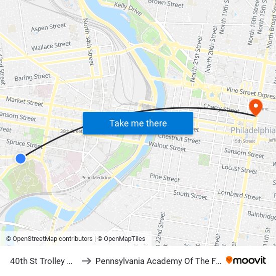 40th St Trolley Portal to Pennsylvania Academy Of The Fine Arts map