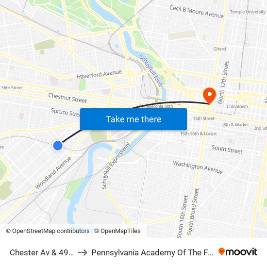Chester Av & 49th St to Pennsylvania Academy Of The Fine Arts map