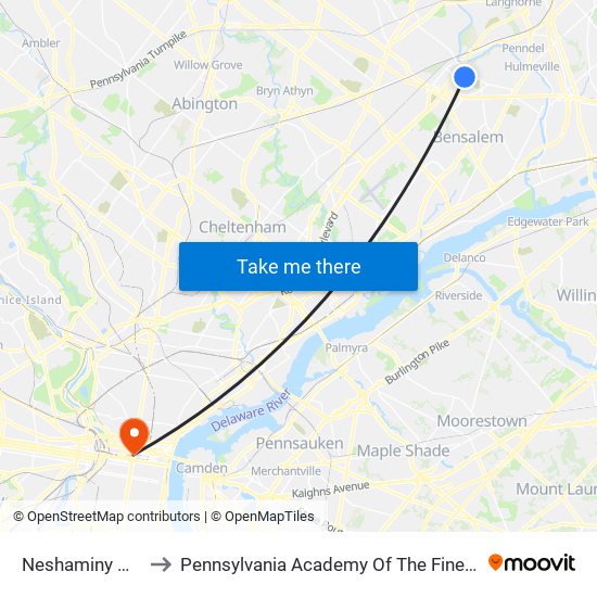 Neshaminy Mall to Pennsylvania Academy Of The Fine Arts map