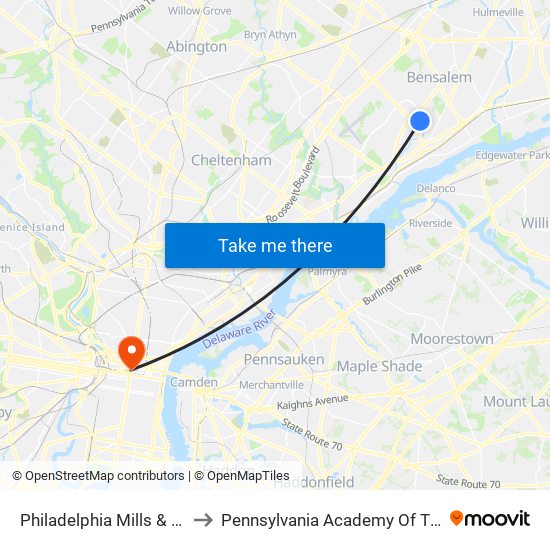 Philadelphia Mills & Marshalls to Pennsylvania Academy Of The Fine Arts map