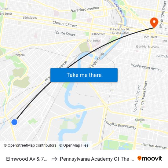 Elmwood Av & 73rd St to Pennsylvania Academy Of The Fine Arts map