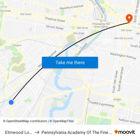 Elmwood Loop to Pennsylvania Academy Of The Fine Arts map
