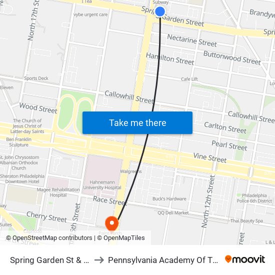 Spring Garden St & Broad St to Pennsylvania Academy Of The Fine Arts map