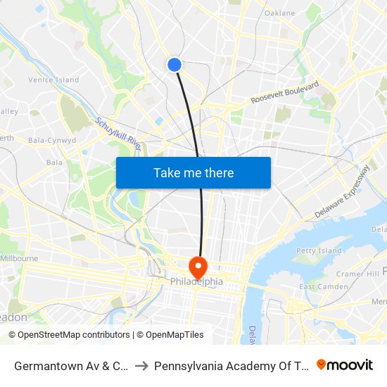 Germantown Av & Chelten Av to Pennsylvania Academy Of The Fine Arts map