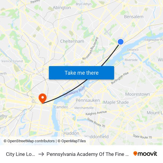 City Line Loop to Pennsylvania Academy Of The Fine Arts map