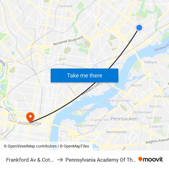 Frankford Av & Cottman Av to Pennsylvania Academy Of The Fine Arts map