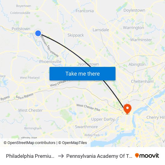 Philadelphia Premium Outlets to Pennsylvania Academy Of The Fine Arts map