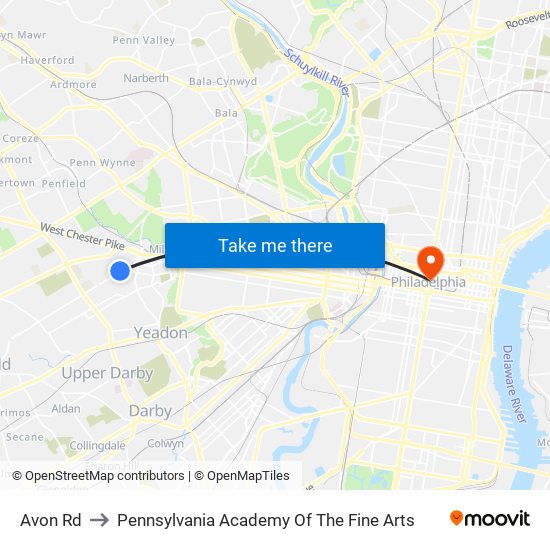 Avon Rd to Pennsylvania Academy Of The Fine Arts map