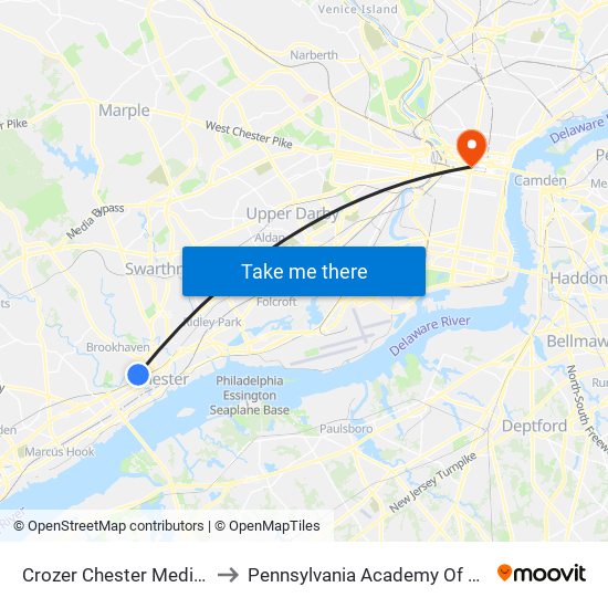 Crozer Chester Medical Center to Pennsylvania Academy Of The Fine Arts map