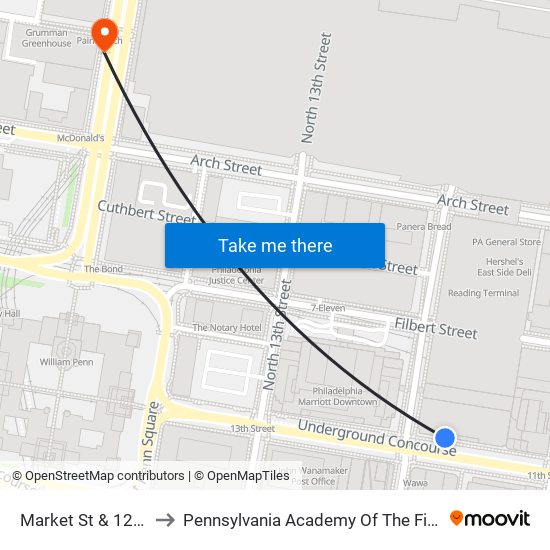 Market St & 12th St to Pennsylvania Academy Of The Fine Arts map