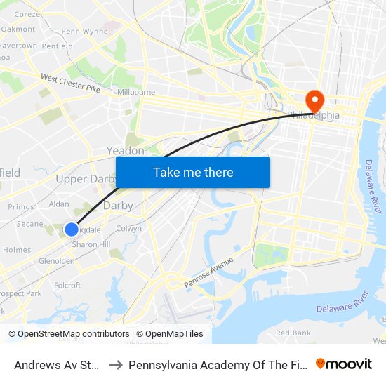 Andrews Av Station to Pennsylvania Academy Of The Fine Arts map